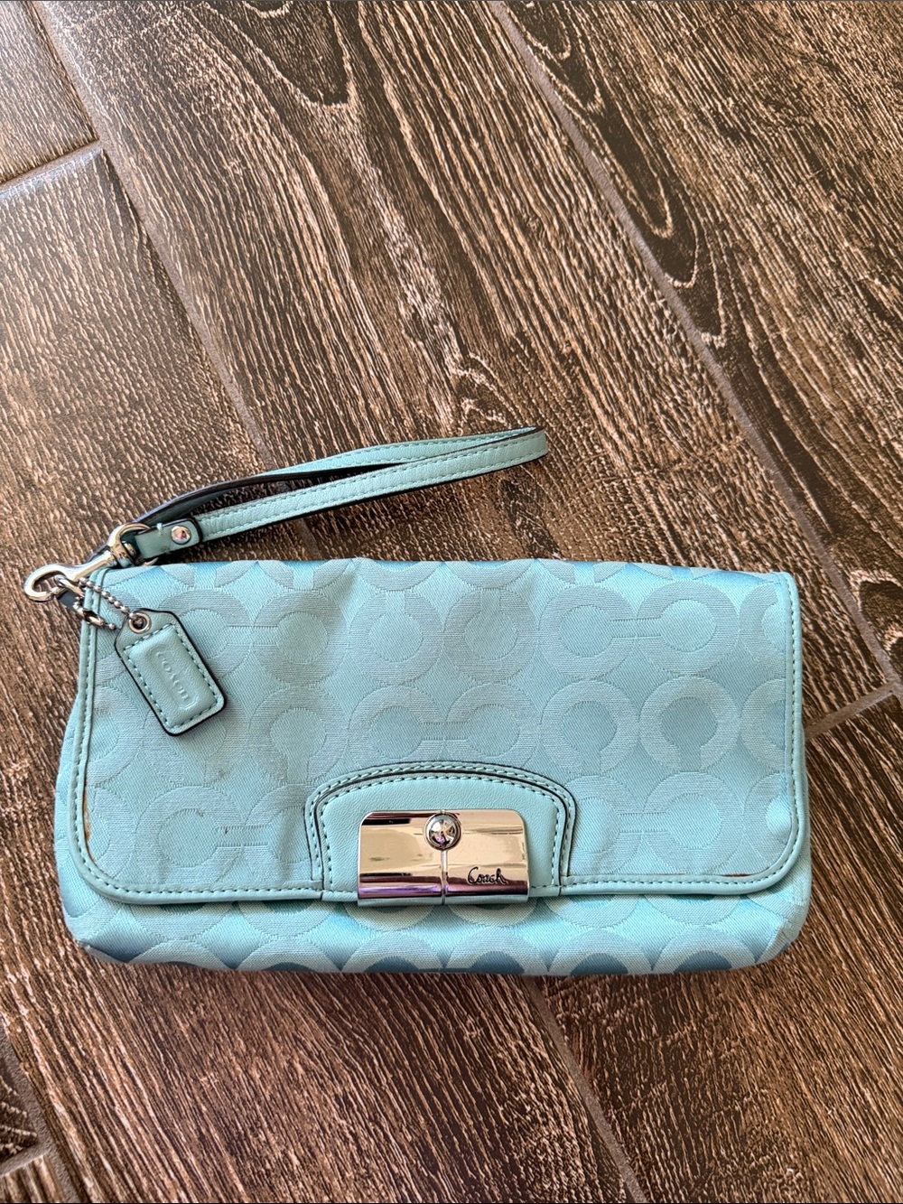 Coach Aqua Signature Wristlet Clutch with Silver-Tone Hardware